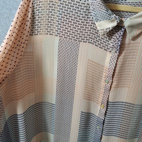 Rose+Olive Women 3X Plus Size Blouse Button 3/4 Sleeve Geometric Poly Peach Blue - Picture 4 of 16